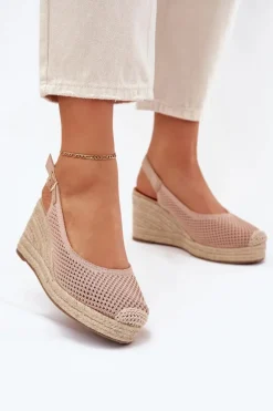 Sandały Damskie Na Koturnie Z Plecionką Różowe Tulliata