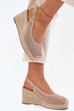 Sandały Damskie Na Koturnie Z Plecionką Różowe Tulliata