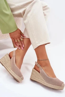 Sandały Damskie Na Koturnie Z Plecionką Różowe Tulliata