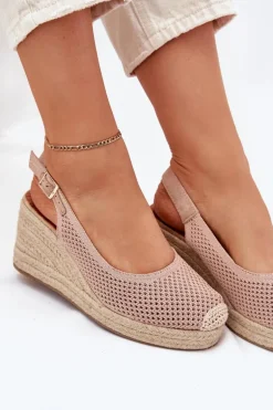 Sandały Damskie Na Koturnie Z Plecionką Różowe Tulliata