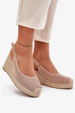 Sandały Damskie Na Koturnie Z Plecionką Różowe Tulliata