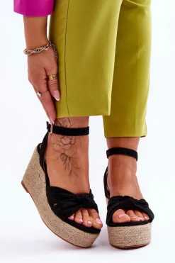 Sandały Damskie Na Koturnie Czarne Kendall