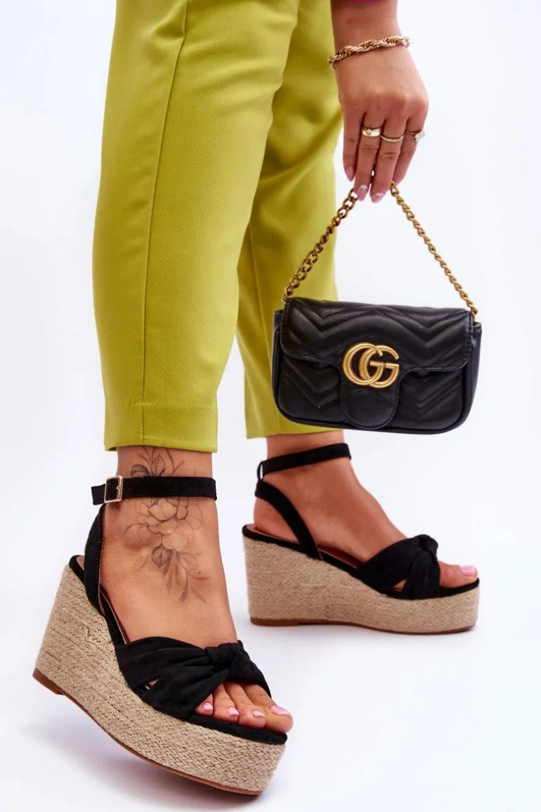 Sandały Damskie Na Koturnie Czarne Kendall