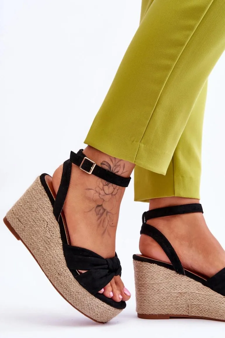 Sandały Damskie Na Koturnie Czarne Kendall