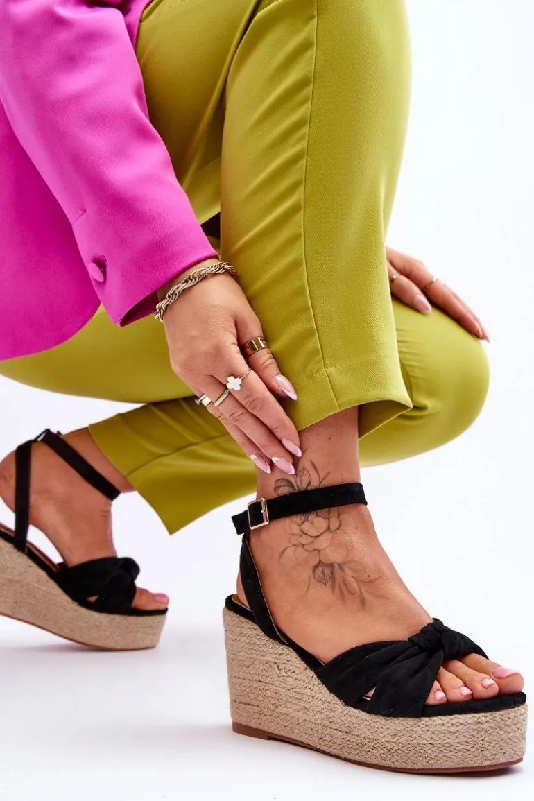 Sandały Damskie Na Koturnie Czarne Kendall