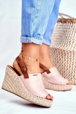 Sandały Damskie Na Koturnie Big Star Różowe FF274984