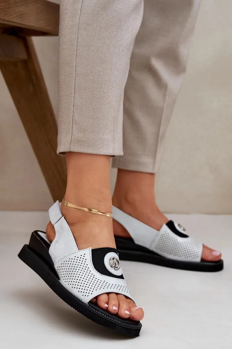 Sandały Damskie Na Koturnie Srebrne Isnnoria