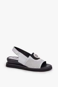 Sandały Damskie Na Koturnie Srebrne Isnnoria