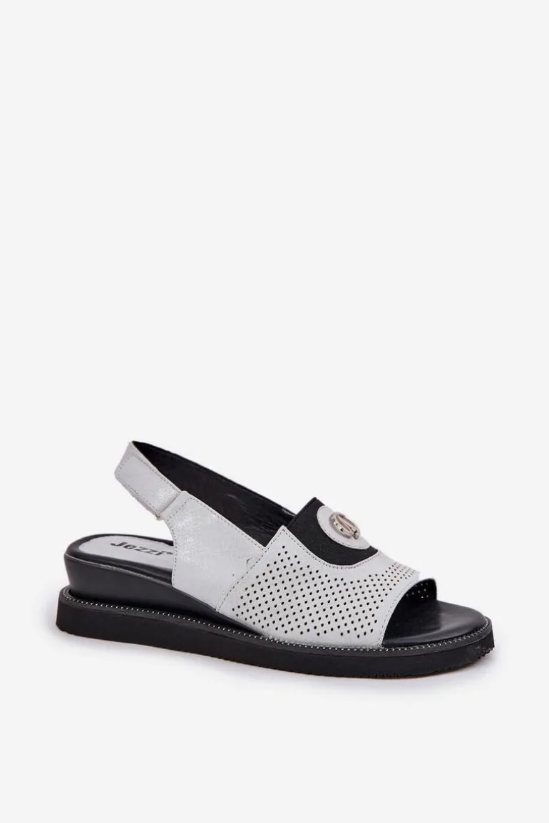 Sandały Damskie Na Koturnie Srebrne Isnnoria