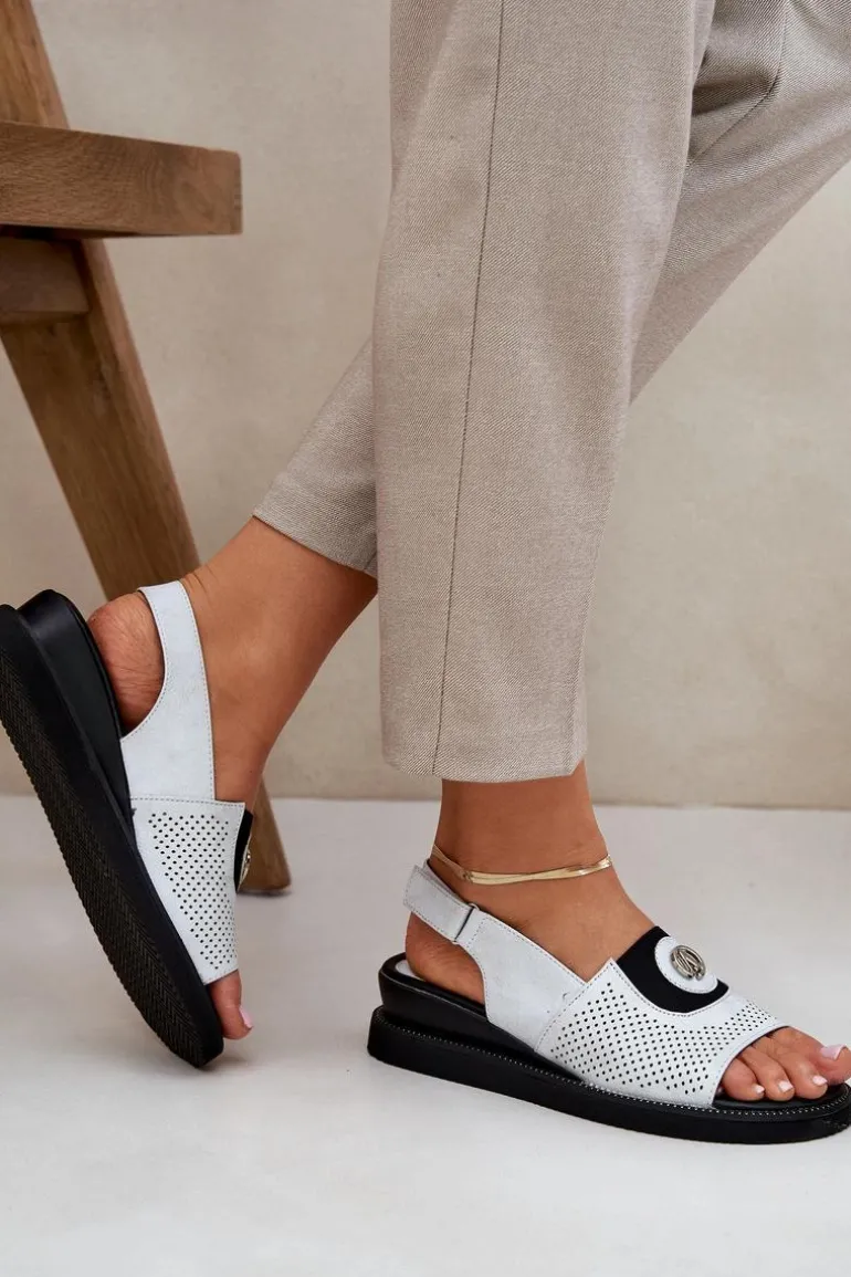 Sandały Damskie Na Koturnie Srebrne Isnnoria