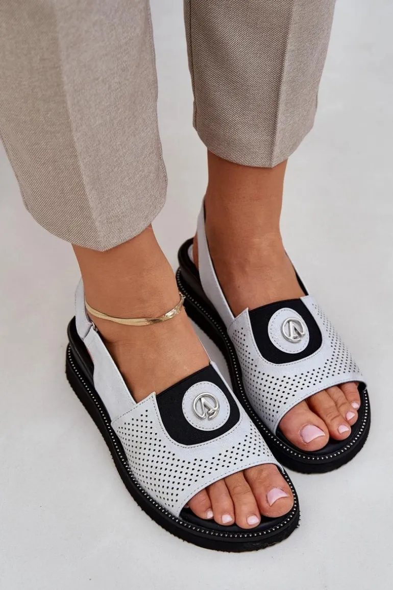 Sandały Damskie Na Koturnie Srebrne Isnnoria