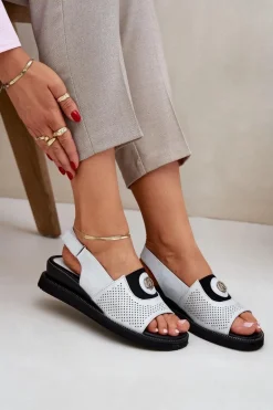 Sandały Damskie Na Koturnie Srebrne Isnnoria