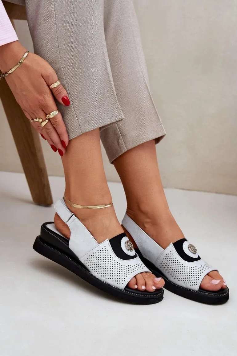 Sandały Damskie Na Koturnie Srebrne Isnnoria