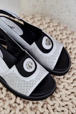 Sandały Damskie Na Koturnie Srebrne Isnnoria