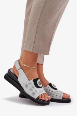 Sandały Damskie Na Koturnie Srebrne Isnnoria