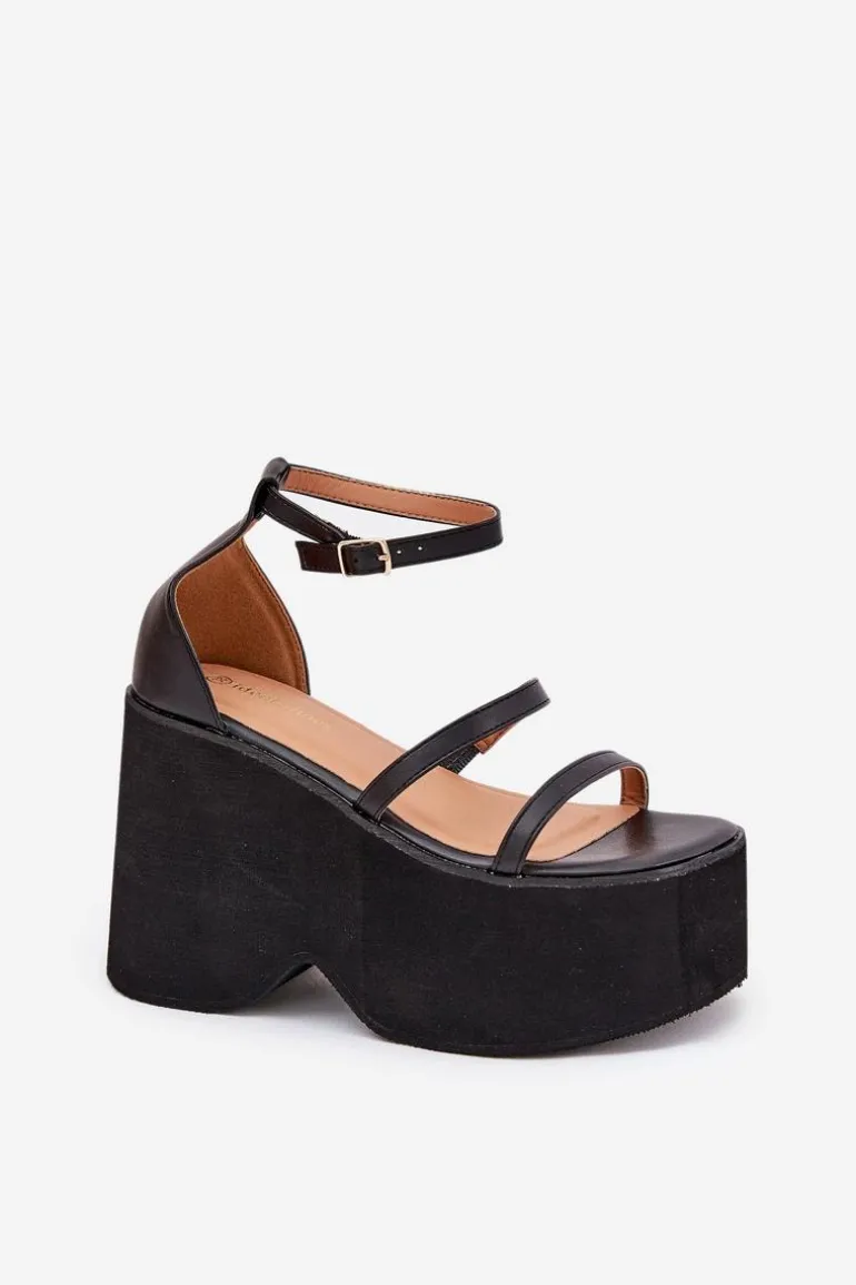 Sandały Damskie Na Masywnej Platformie I Koturnie Czarne Etette