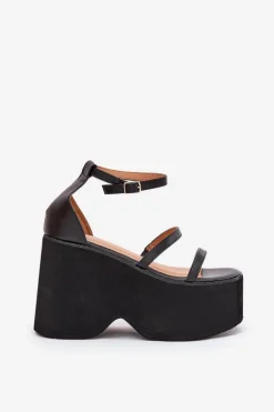 Sandały Damskie Na Masywnej Platformie I Koturnie Czarne Etette