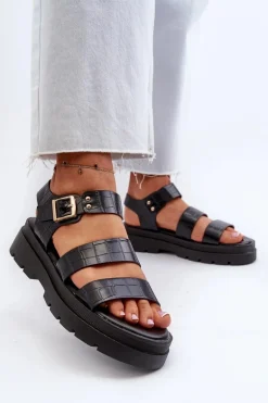 Sandały Damskie Na Masywnej Podeszwie Czarne Nicarda