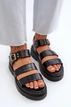 Sandały Damskie Na Masywnej Podeszwie Czarne Nicarda