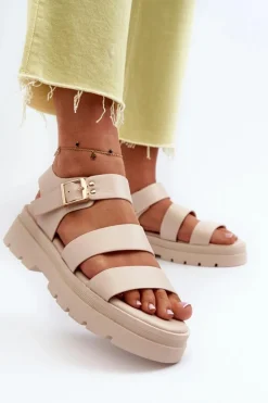 Sandały Damskie Na Masywnej Podeszwie Beżowe Nicarda