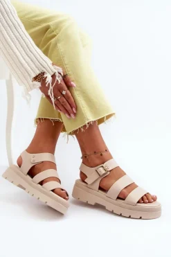 Sandały Damskie Na Masywnej Podeszwie Beżowe Nicarda