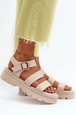 Sandały Damskie Na Masywnej Podeszwie Beżowe Nicarda