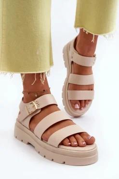 Sandały Damskie Na Masywnej Podeszwie Beżowe Nicarda