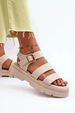 Sandały Damskie Na Masywnej Podeszwie Beżowe Nicarda
