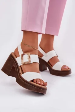 Sandały Damskie Na Masywnym Obcasie I Platformie Vinceza 17387 Białe
