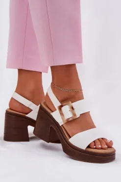 Sandały Damskie Na Masywnym Obcasie I Platformie Vinceza 17387 Białe