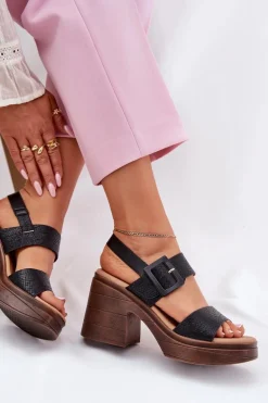 Sandały Damskie Na Masywnym Obcasie I Platformie Vinceza 17387 Czarne