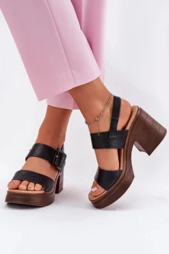 Sandały Damskie Na Masywnym Obcasie I Platformie Vinceza 17387 Czarne