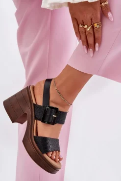 Sandały Damskie Na Masywnym Obcasie I Platformie Vinceza 17387 Czarne