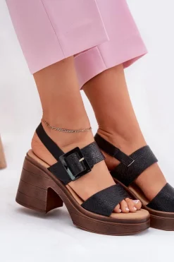 Sandały Damskie Na Masywnym Obcasie I Platformie Vinceza 17387 Czarne