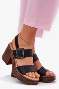 Sandały Damskie Na Masywnym Obcasie I Platformie Vinceza 17387 Czarne