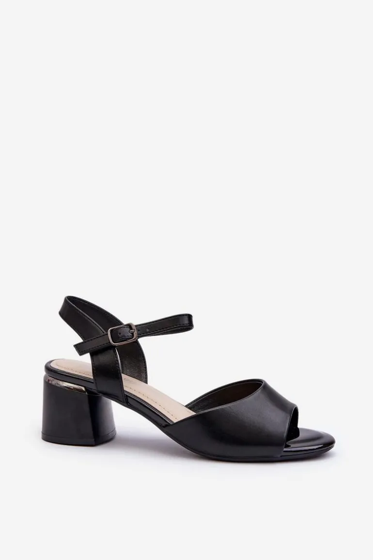 Sandały Damskie Na Niskim Obcasie Eko Skórzane Sergio Leone SK876 Czarne