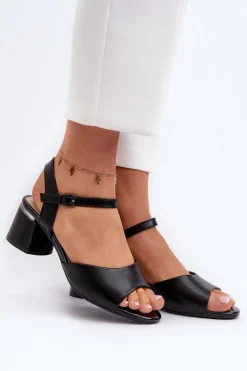 Sandały Damskie Na Niskim Obcasie Eko Skórzane Sergio Leone SK876 Czarne