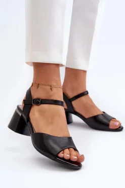 Sandały Damskie Na Niskim Obcasie Eko Skórzane Sergio Leone SK876 Czarne