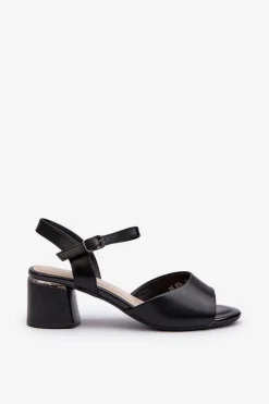 Sandały Damskie Na Niskim Obcasie Eko Skórzane Sergio Leone SK876 Czarne