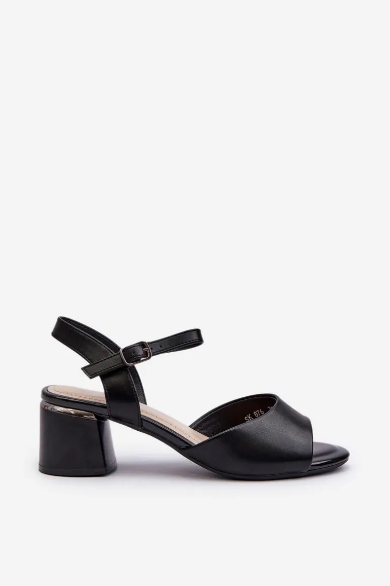 Sandały Damskie Na Niskim Obcasie Eko Skórzane Sergio Leone SK876 Czarne