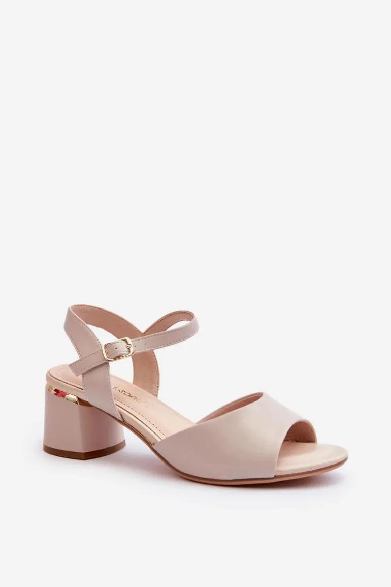 Sandały Damskie Na Niskim Obcasie Eko Skórzane Sergio Leone SK876 Jasnoszare