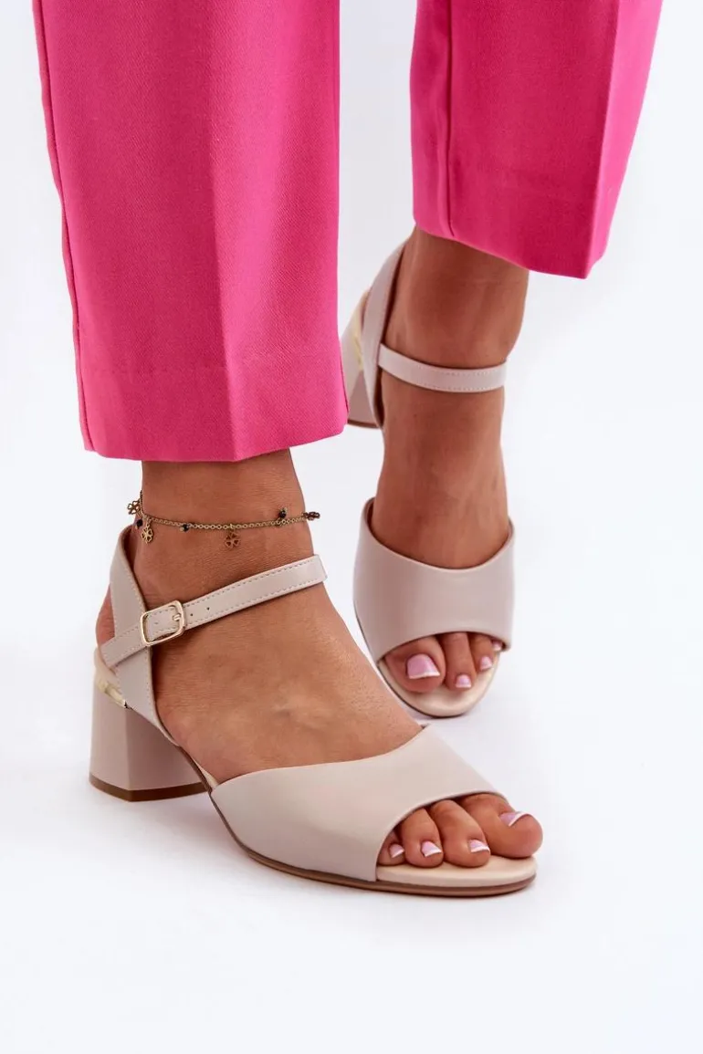 Sandały Damskie Na Niskim Obcasie Eko Skórzane Sergio Leone SK876 Jasnoszare