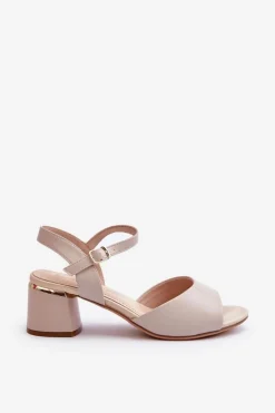 Sandały Damskie Na Niskim Obcasie Eko Skórzane Sergio Leone SK876 Jasnoszare