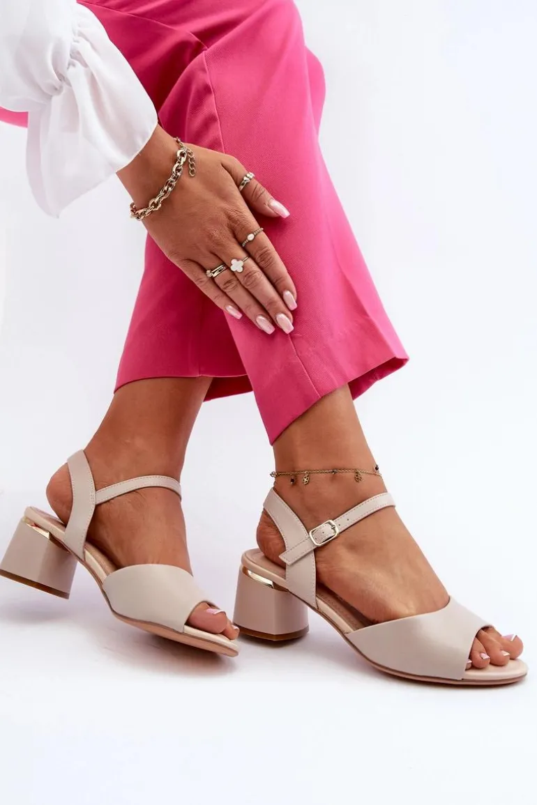 Sandały Damskie Na Niskim Obcasie Eko Skórzane Sergio Leone SK876 Jasnoszare