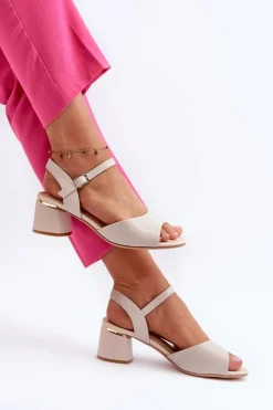 Sandały Damskie Na Niskim Obcasie Eko Skórzane Sergio Leone SK876 Jasnoszare