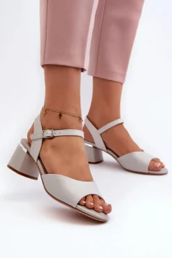 Sandały Damskie Na Niskim Obcasie Eko Skórzane Sergio Leone SK876 Szare