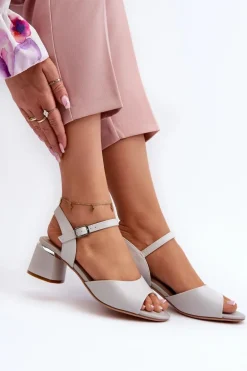 Sandały Damskie Na Niskim Obcasie Eko Skórzane Sergio Leone SK876 Szare