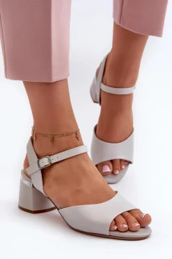 Sandały Damskie Na Niskim Obcasie Eko Skórzane Sergio Leone SK876 Szare