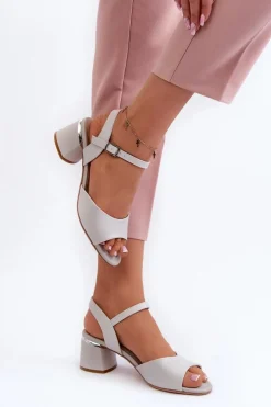 Sandały Damskie Na Niskim Obcasie Eko Skórzane Sergio Leone SK876 Szare