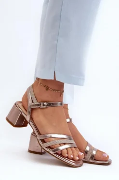 Sandały Damskie Na Niskim Obcasie Z Eko Skóry Sergio Leone SK046 Różowe Złoto